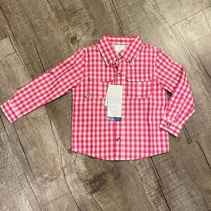 Kids Pink&White Checkered Button Down Shirt Fishing Outdoors UPF 20+